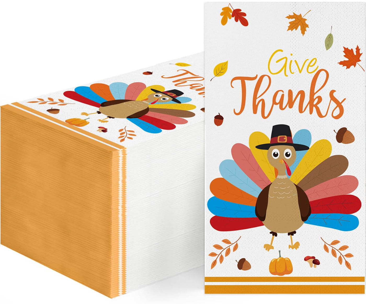 Photo 1 of 100 PCS Thanksgiving Napkins Fall Turkey Autumn Leaves Guest Napkins for Autumn Harvest Party, Kitchen, Bathroom, Thanksgiving Decorations