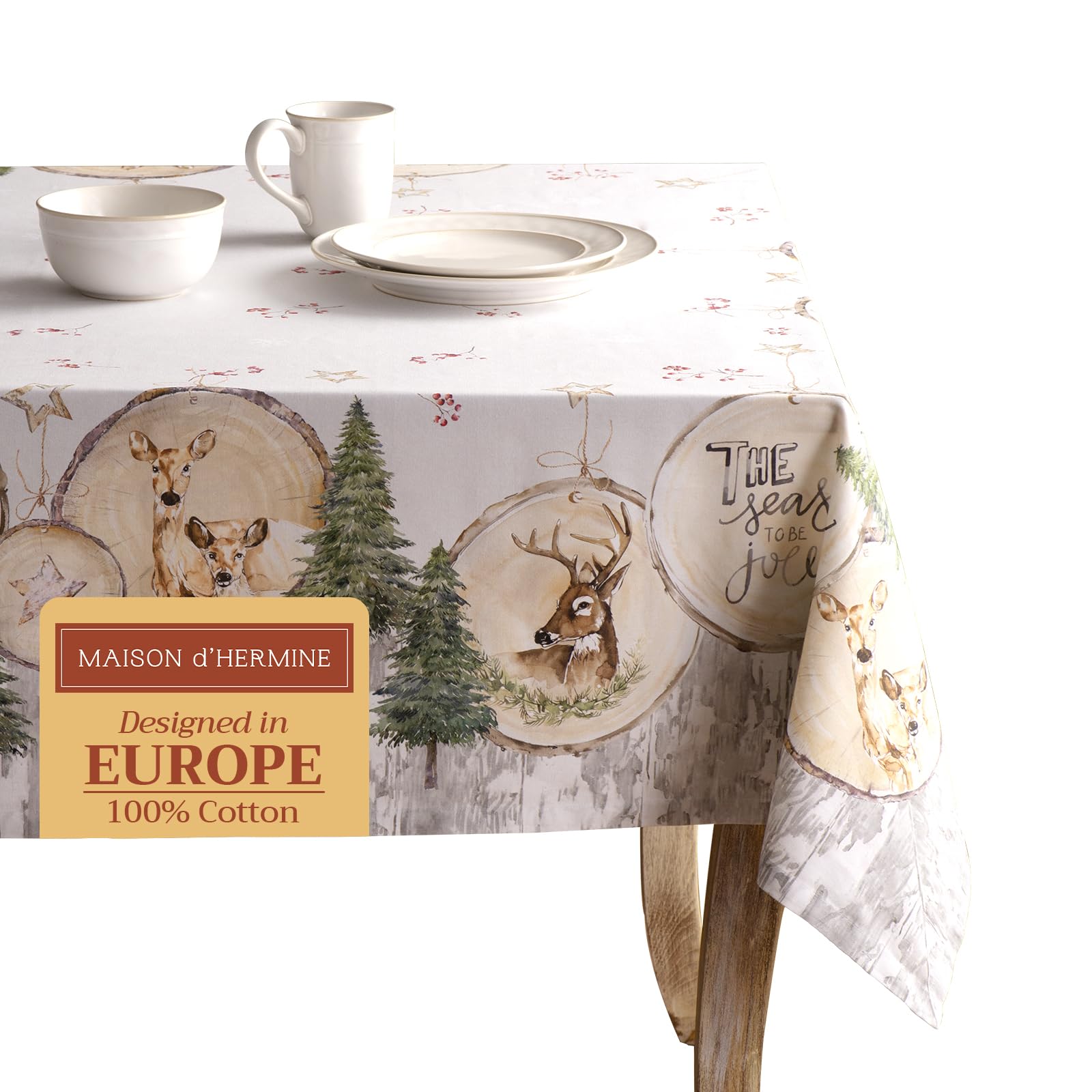 Maison d' Hermine Table Cloth Rectangle Table 100% Cotton 180 cm x 140 cm Tablecloth Reusable Everyday Use for Christmas Decorations Dining Farmhouse Home Party Festive (Mountain Life)