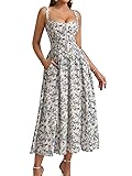 KUTUMAI Floral Corset Midi Dress Flowy Slit Summer