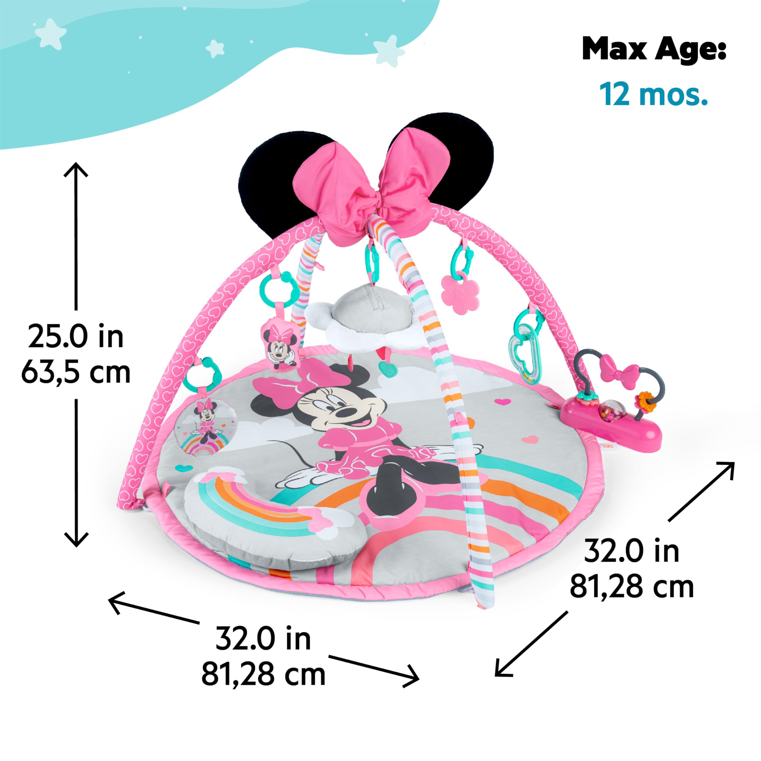 Bright Starts Disney Baby Minnie Mouse Forever Besties Activity Gym with Music and Lights, Pink, Newborn+