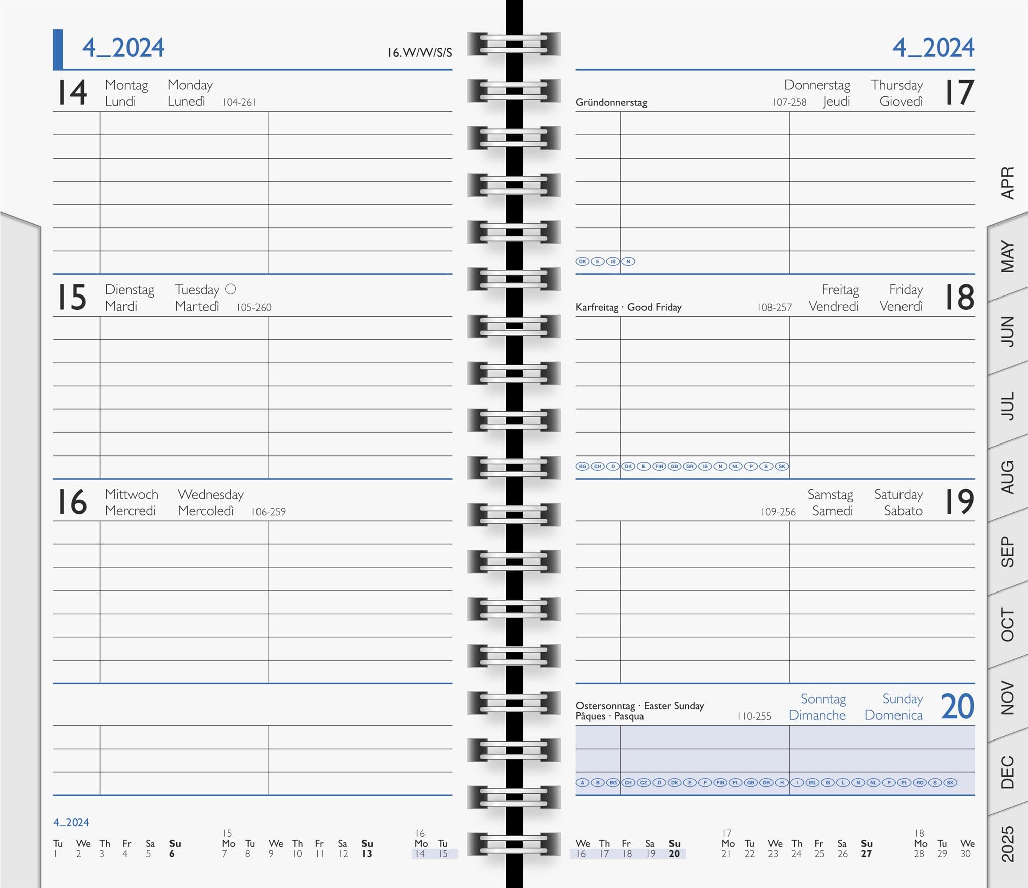 BRUNNEN Weekly replacement calendar model 756 2024, 2 pages = 1 week, sheet size 8.7 x 15.3 cm, white