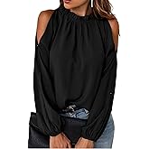 CCTOO Womens Tops Dressy Casual Cold Shoulder Ruffle Collar Blouses Fall Fashion Shirts for Work