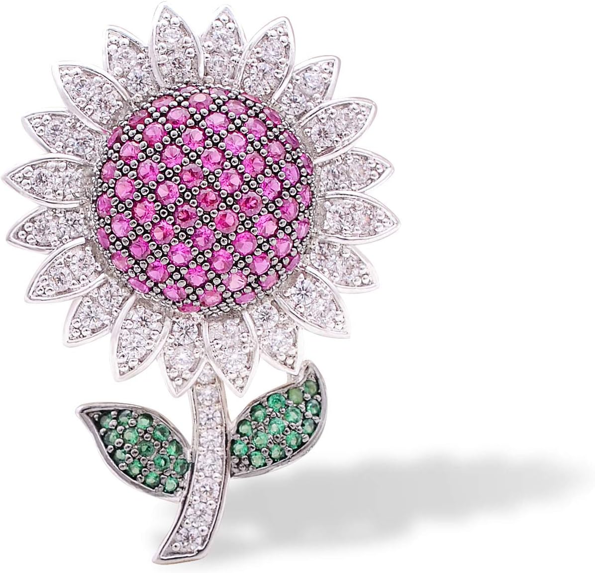 Women Cubic Zirconia Sunflower Flower Brooch Pins Safety Pin Brestpin Lapel Pins