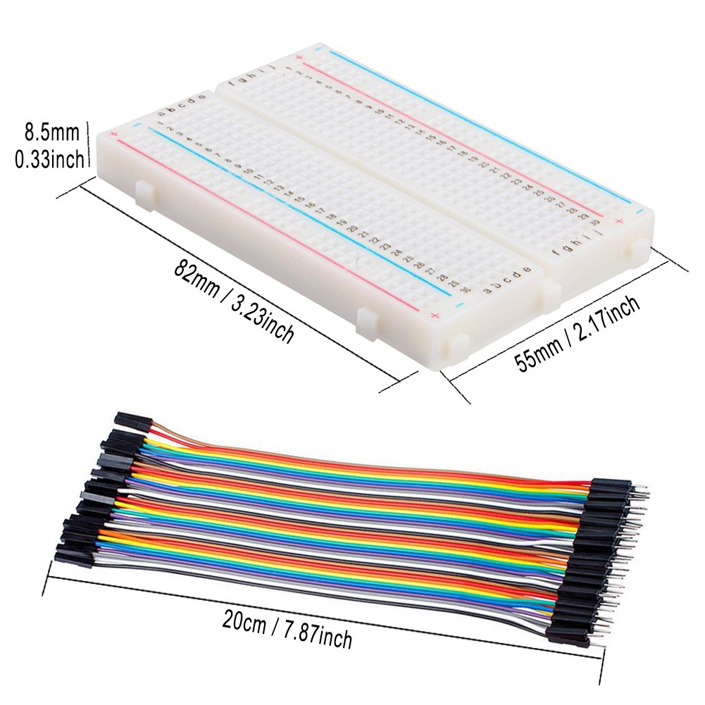FICBOX 3 Pcs 400 tie points Solderless Breadboard with 120pcs Dupont Wire 40pin Male to Female, 40pin Male to Male, 40pin Female to Female Jumper Wires for arduino (3 Breadboard+3 Dupont Wire)