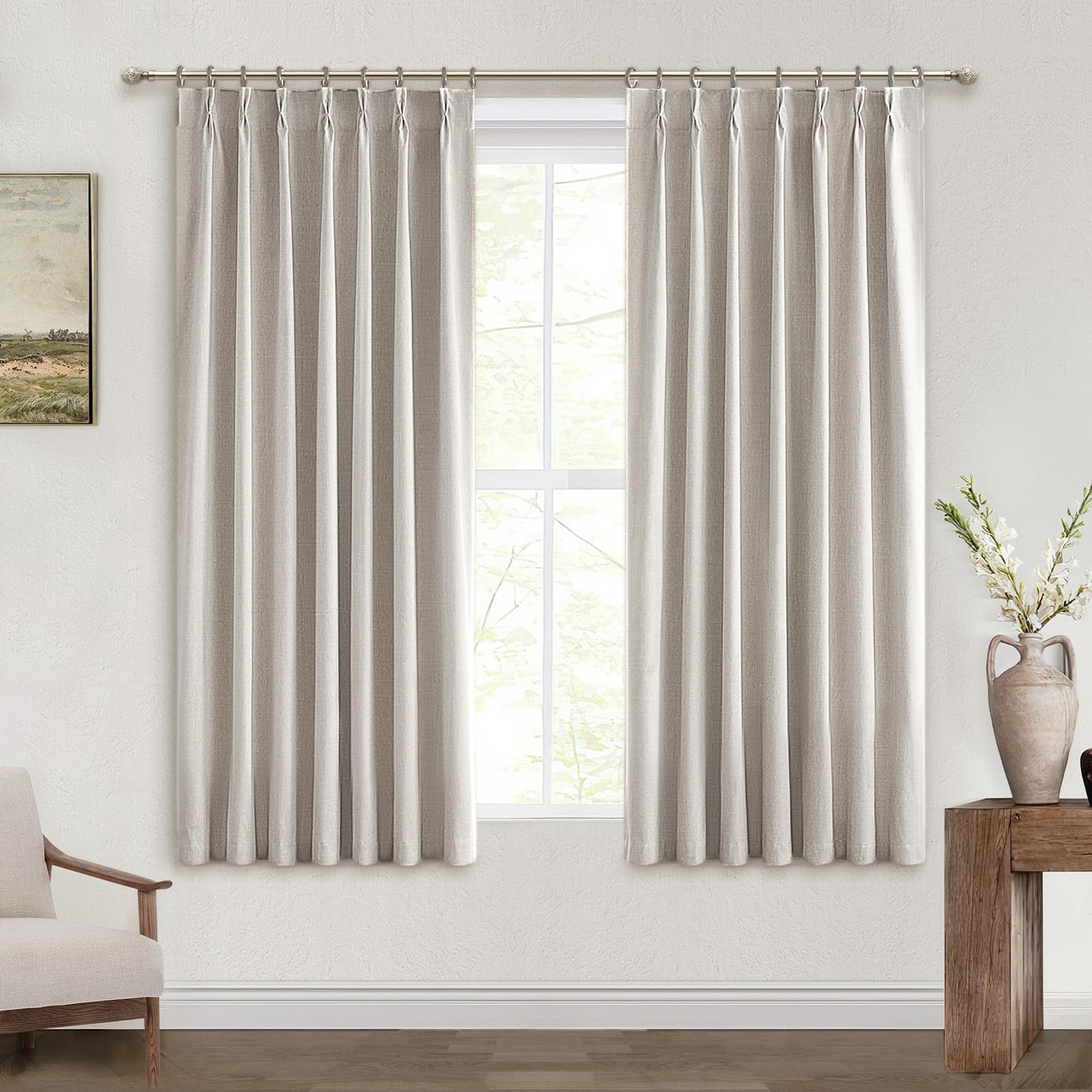 Photo 1 of QJmydeco Black Out Curtains 72 Inch Long, Blackout Window Curtain & Drapes 72 Inch Length 2 Panels Set Burg Pinch Pleated Viral Natural Linen Short Farmhouse for Bedroom/Dining/Living Room 6FT
