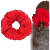 Large Red Lace Scrunchies, Elastic Hair Ties Ropes, Ponytail Holder Hair Accessories for Ladies Girls, Thick Bulk Scrunchies