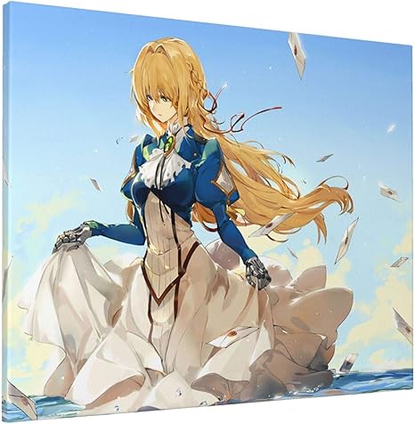 Amazon ヴァイオレット エヴァーガーデン アニメポスター アートポスター アートパネル キャンバス絵画 壁掛け 壁キャンバス 木枠付きの完成品 インテリアに アート モダン おしゃれ 部屋飾り ファブリック 40x50cm ウォールステッカー オンライン通販
