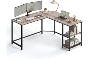 VASAGLE Computer Desk, L-Shaped Corner Desk, 138 x 138 x 76 cm, Gaming Desk, Workstation with 2 Storage Shelves for Home Offi