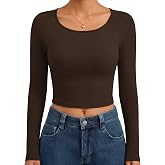 Ekouaer Womens Long Sleeve Crop Tops Scoop Neck Raglan Shirts | Teen Tops, Slim Fit Shirt, Going Out, Workout, Casual, Unders