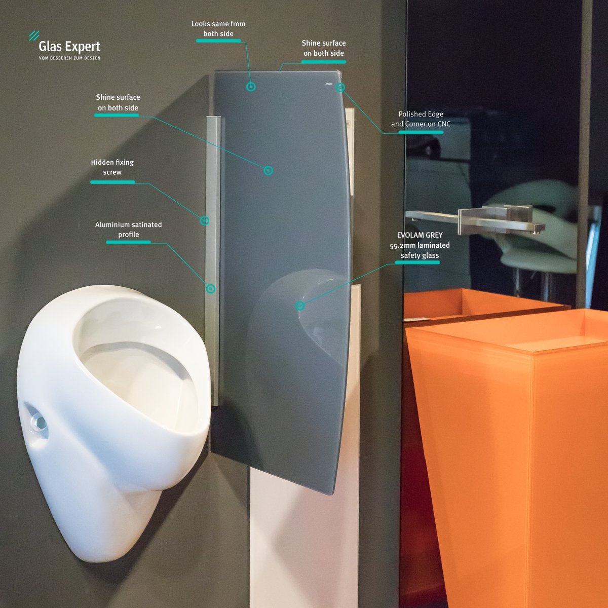 Urinal Privacy Partition Divider Screen 45 x 80 cm Highly Toughened