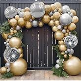 Chrome Gold Silver Balloon Garland Kit-Metallic Gold Silver Balloons and 4D Disco Silver Foil Mylar Balloons Arch for Birthday Baby Shower Graduation Bachelorette Wedding New Year Party Decoration