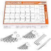 HELIFOUNER 1500 Pieces M2 M3 M4, 304 Stainless Steel Hex Socket Cap Metric Screws Bolts Washers Nuts Hardware Assortment Kit with Hex Wrenches