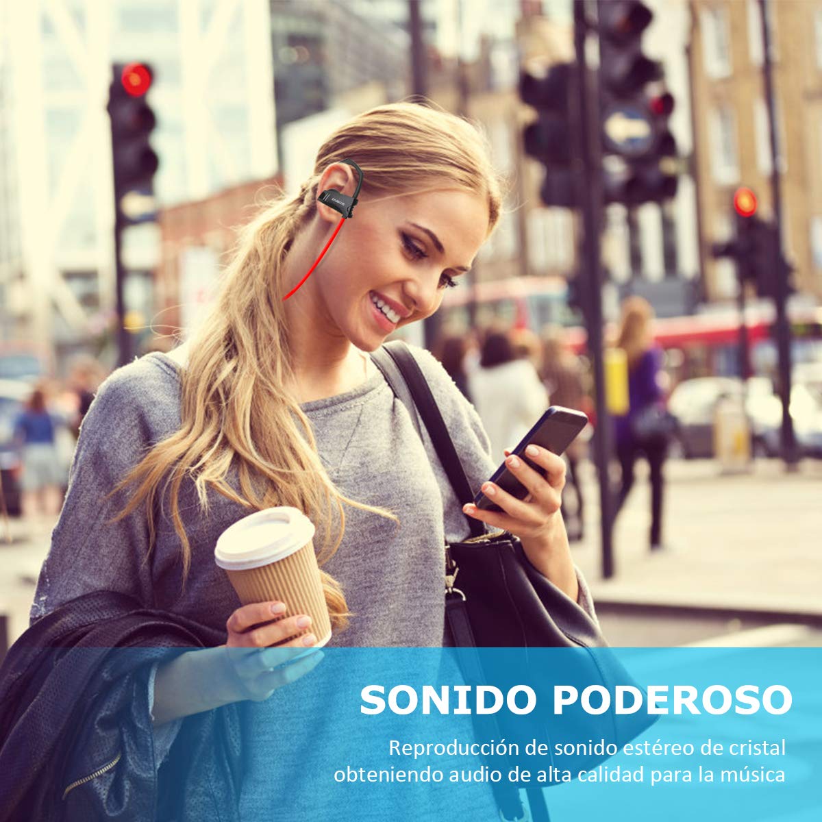 LOBKIN Auriculares Bluetooth Deportivos, Resistentes Al Sudor, con Una Autonomia de hasta 6 Horas Sonido. con Tecnologia CVC 6.0 de Eliminacion de Ruido(Rojo)