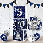 3Pcs 50th Birthday Decorations Boxes for Men Blue Silver 50th Happy Birthday Balloons Boxes Party Supplies 50 Year Old Birthday Theme Cardboard Box Decor.