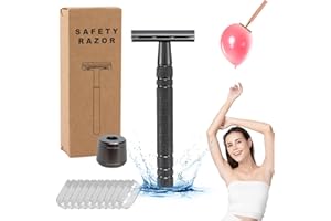 NVMTI Safety Razor for Women, Double Edge Safety Razor Blades, Reusable Smooth Shave, Painless Hair Removal, Metal Shave Women for Leg Arm Underarm Bikini (Black with Stand)