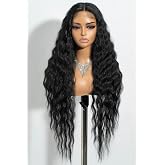 Joedir 30" Long Wavy Lace Front Deep Part Wig Superior Natural Hair with Baby Hair Heat Resistant Synthetic Wigs For Women 130% Density(Black Color)