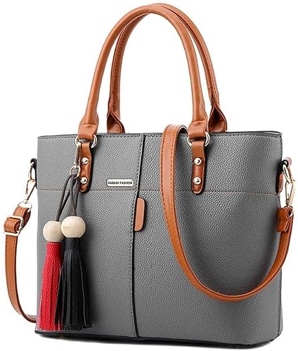 TERNS Womens PU Casual Messenger Tote Handbag (AB-16, Grey)