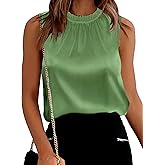 SimpleFun Womens Silk Satin Tank Tops Business Casual Ruffle Trim Mock Neck Sleeveless Summer Blouses Shirts