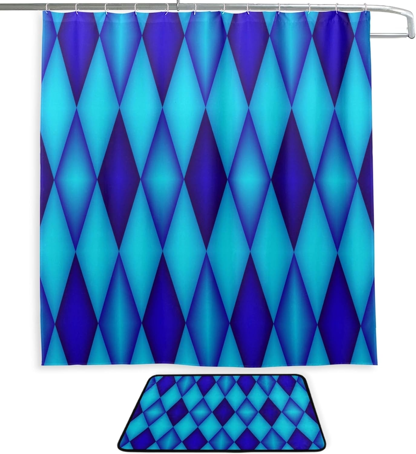 Badezimmer Lange Vorhänge Blau Sauber Geometrisches Design Badvorhang