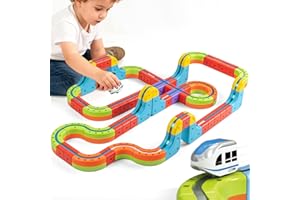 3D Infinity Track Electric Train Set for Kids Ages 3+, 68P Magic Rail Block Track Fusion Train, Building Toy Gravity-Defying 