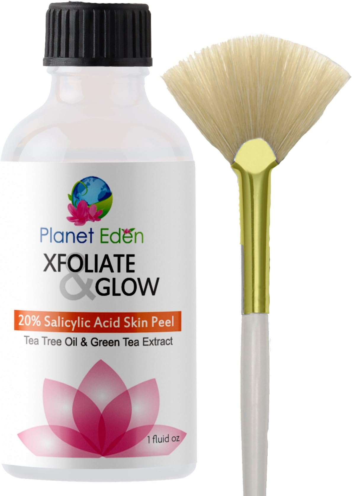 Planet Eden 20% Salicylic Skin Chemical Facial Peel with Fan Brush - Ideal for Acne, Blackheads, Sun Damage, Dark Spots, Scars, Uneven Skin tone and Hyperpigmenation