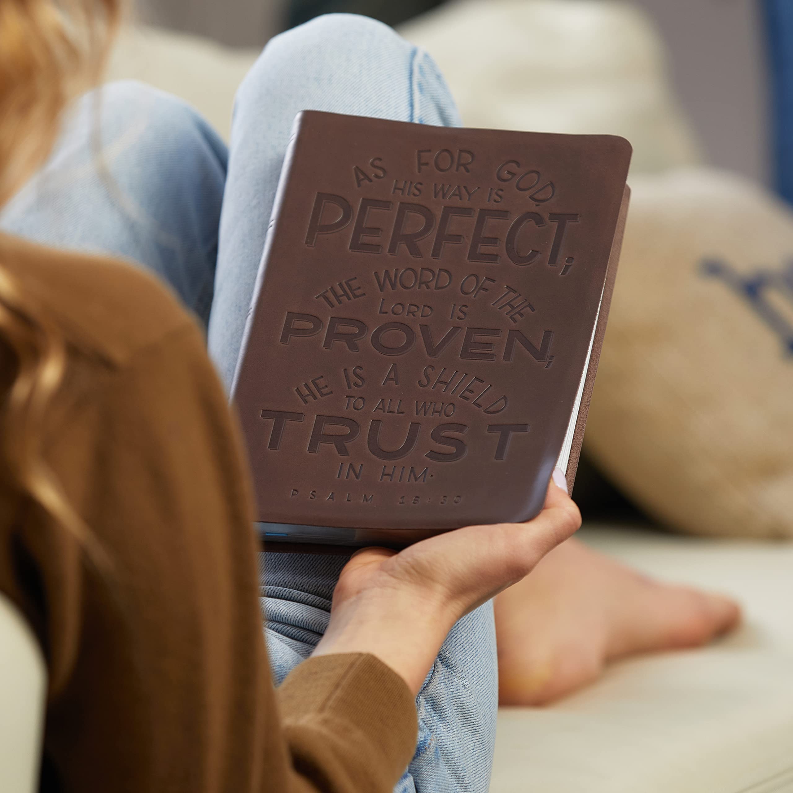 NKJV, Thinline Bible, Verse Art Cover Collection, Genuine Leather, Brown, Thumb Indexed, Red Letter, Comfort Print: Holy Bible, New King James Version