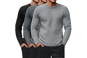 Ficerd 3 Pack Men's Waffle Long Sleeve Shirts, Crew Neck Thermal Underwear Tops Casual Pullover Sweaters Knit Undershirts