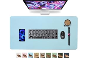 HofferRuffer Desk Pad, Office Desk Protector Mat, Waterproof Desk Mat for Desktop, Dual Side Use Faux Leather Desk Pad for Keyboard and Mouse for Office and Home (LightBlue, 31.5" x 15.8")