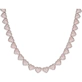 Jewels By Lux Sterling Silver Rose-tone Womens Cubic-Zirconia Heart Link Necklace 10mm