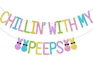 LAIRYAN Glitter Chillin with My Peeps Banner - NO DIY - Easter Party Decorations,Happy Easter Bunny Banner for Spring Easter Bunny Party Supplies Easter Chicken Party Decorations