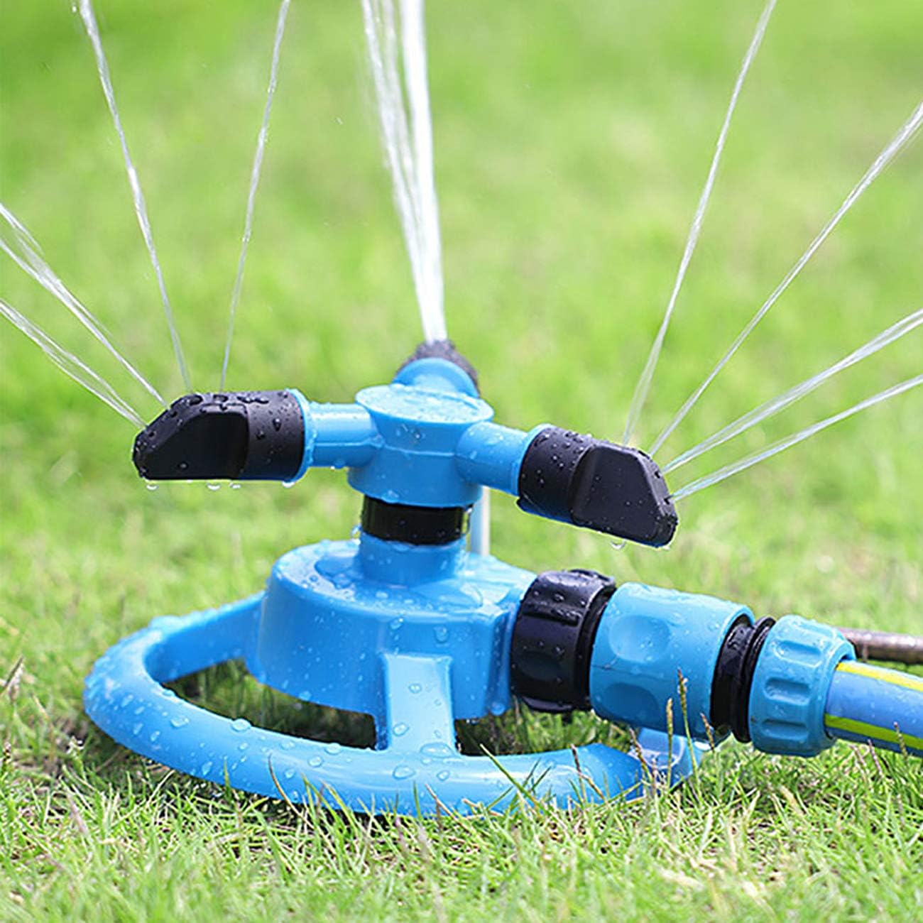 TIHOOD Garden Sprinkler, 360° Automatic Rotating Portable Lawn Sprinkler, Adjustable Gardening Supplies 3 Arm Nozzle Watering System- Water Up to 3, 600 Sq. Ft. Coverage (Blue) : Garden & Outdoor