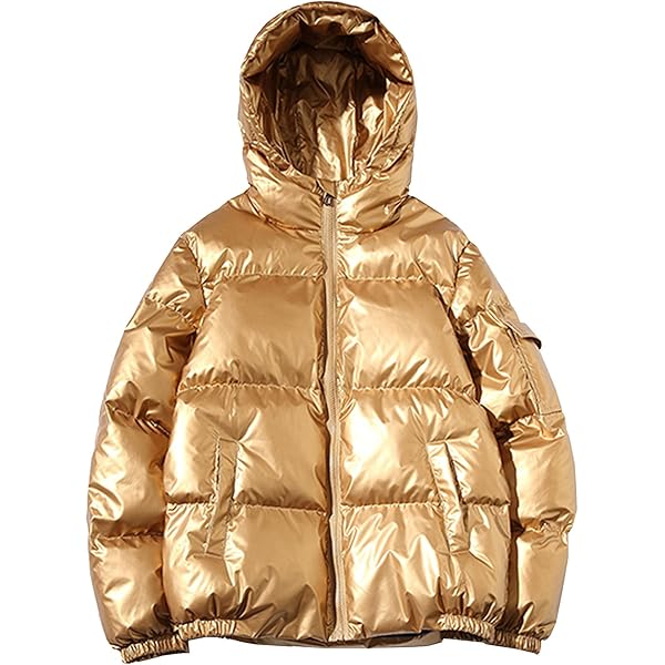 ebossy Men's Metallic Hooded Puffer Jacket Winter Full Zip Down