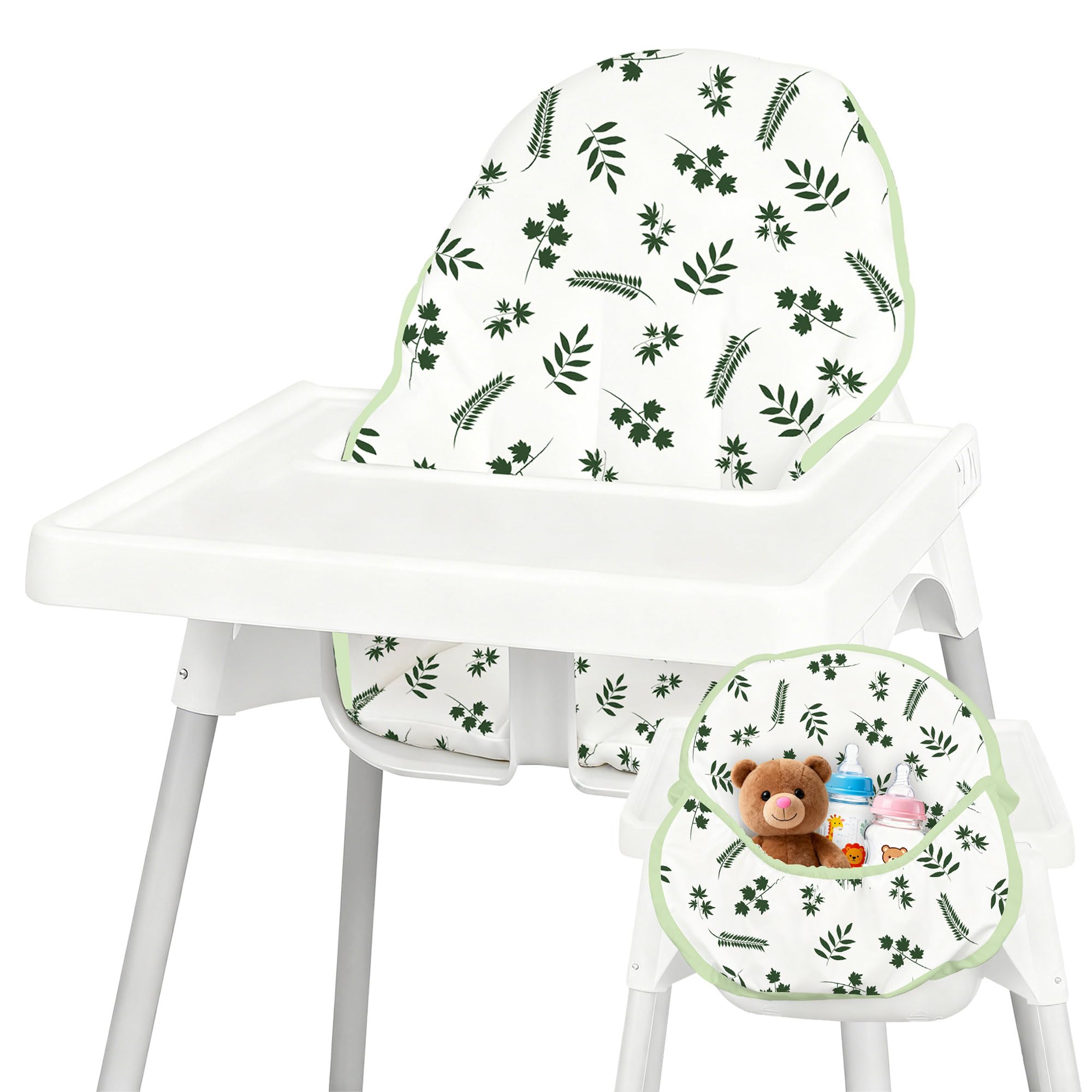 Photo 1 of Lomgwumy for IKEA High Chair Cushion, for Antilop Cushion, with High Chair Handy Pocket Pouch, for IKEA Antilop Highchair, Cotton Soft, Baby Sitting More Comfortable (Green Leaf Pattern)