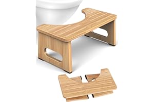 Squatting Potty – Poop Stool for Adults, Foldable Toilet Stool, Wooden Step Stool with Non-Slip Pads, Sturdy & Easy to Assemb