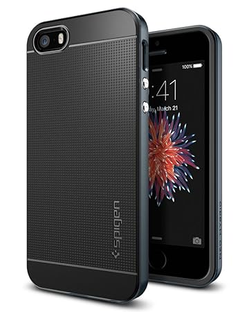iPhone SE Hülle, Spigen® iPhone 5S/5/SE Hülle [Neo Hybrid] Dual-Layer Schutzrahmen [Dunkelblau] Metallisierte tasten / Durchsichtige TPU Schale + PC Farbenrahmen Schutzhülle für iPhone SE/5S/5 Case, iPhone SE/5S/5 Cover - Metal Slate (041CS20253)