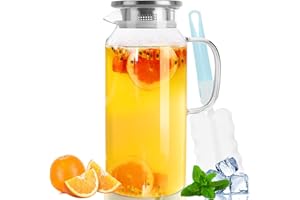 Yirilan Glass Pitcher, 2 Liter Water Pitcher with Lid and Spout, Large Pitchers for Drinks, Glass Water Carafe, Glass Jug, Beverage Pitcher