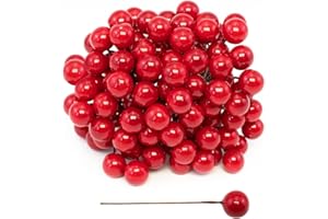 Quacc 100pcs Red Artificial Holly Berries Lovely 0.4" Fake Berries on Wire Realistic for Christmas Tree Garland Flower Wreath Decorations Wreath DIY Craft Use