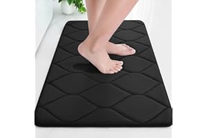Colorxy Memory Foam Bathroom Rugs, Ultra Soft & Non-Slip Bath Mat, Water Absorbent and Machine Washable Bath Carpet Rug for Shower Bathroom Floor Rugs, 24''x16'', Black