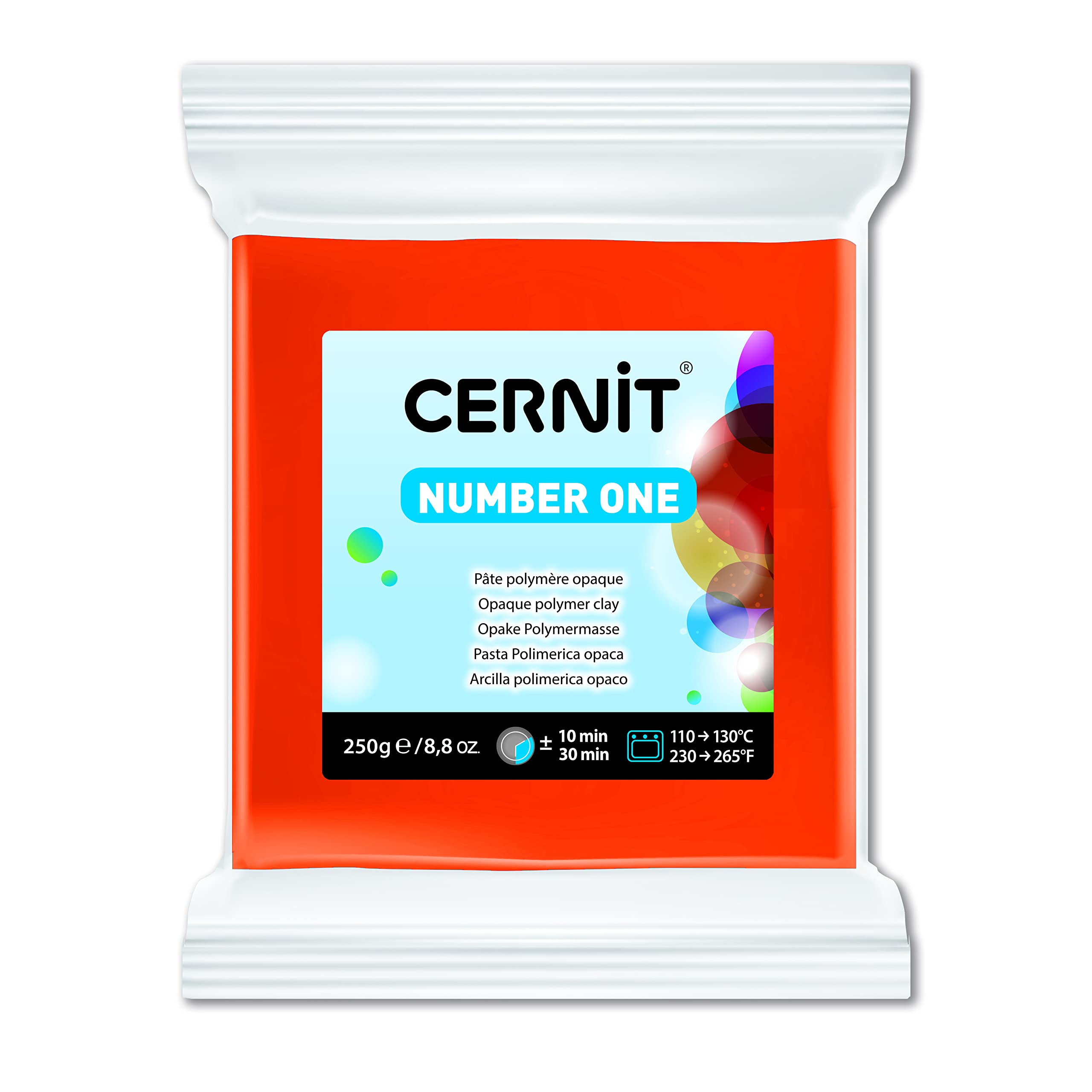 CERNIT CE0900250752C - A Pack of Polymer Clay Block - Number One Range - Modelling and Baking Clay - Orange colour - 250 g block - Manufactured in Belgium