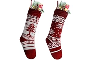 Kunyida Pack 2,18" Unique Burgundy Knit Snowflake and Tree Christmas Stockings