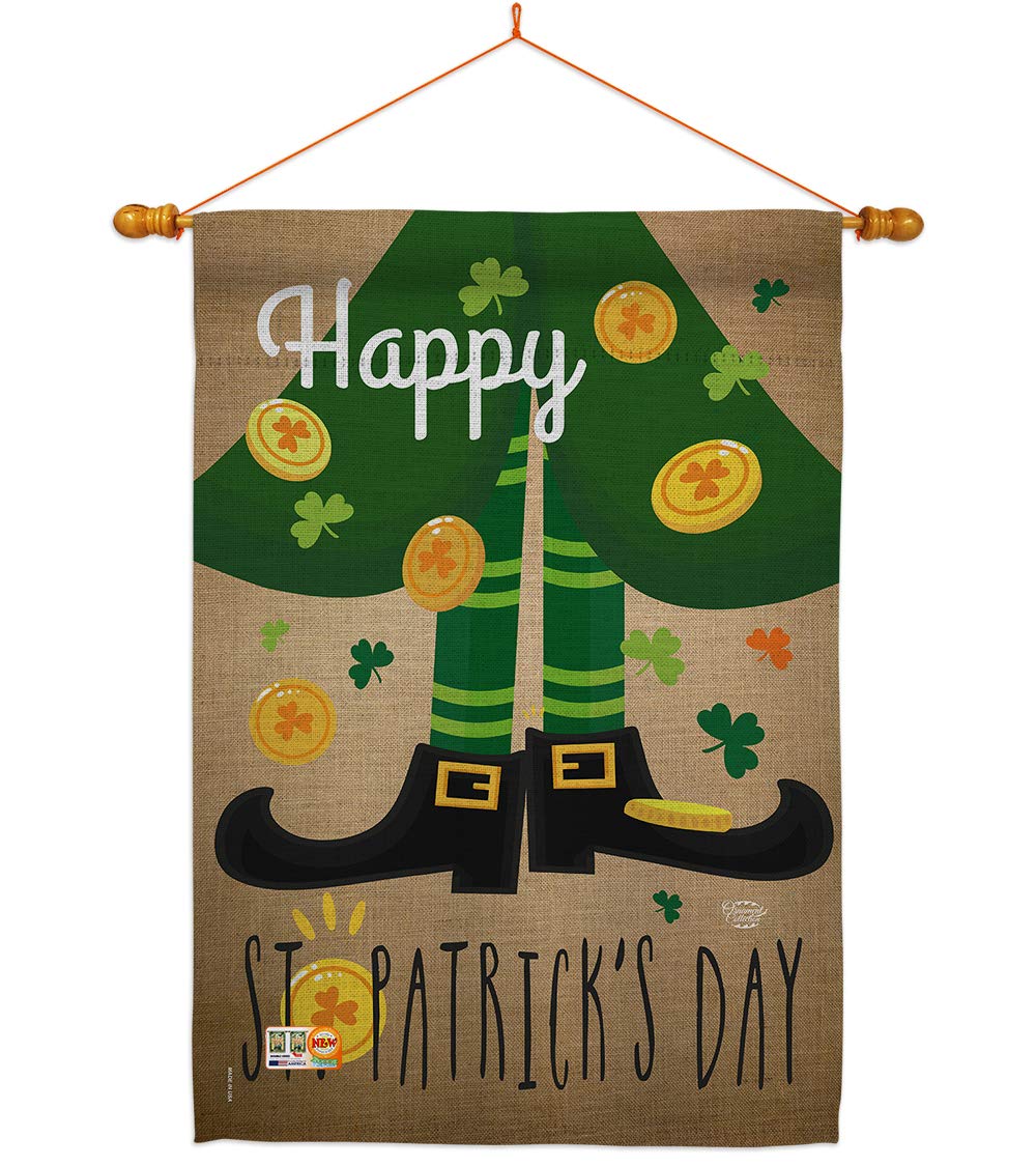 Ornament Collection HS192023-BO-03 Happy Day Leprechaun Shoe Spring St Patrick Decorative Vertical House Flag Set, 28"x 40" w/Flagpole, Multi-Color