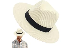 Yaoliucp Panama Hat, Wide Brim Straw Hat Panama Roll up Hat One Size Fedora Beach Sun Hat for Women Men, Panama Hat Beige