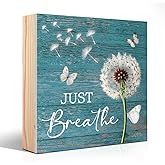 PUVOXHO Just Breathe Matters Wooden Sign Desk Decor, Funny Dandelion Wood Box Sign Décor for Home Office Farmhouse Bedroom, Yoga Spa Room Decor, Inspirational Gifts for Women Coworker Friend