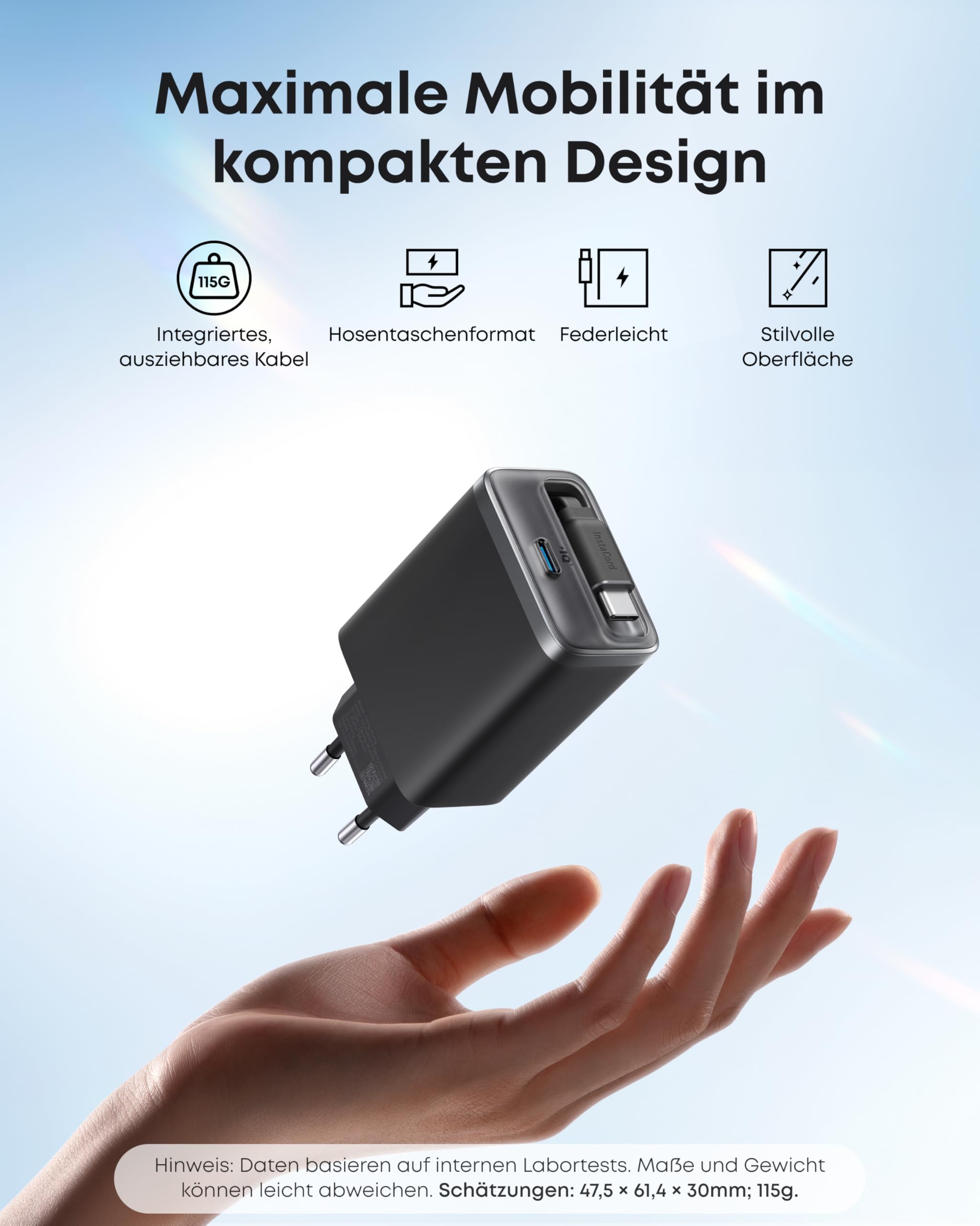 Anker Nano USB-C Ladegerät, 35W Max, kompaktes Netzteil, 2 Anschlüsse, Strapazierfähiges & integriertes Anker InstaCord-Kabel zum Ausziehen, Für iPhone 17/16/15 Serie, iPad, Pixel(Keine Powerbank) 3