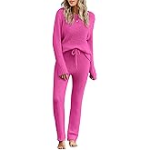 luvamia Women's Casual Pajama Set Fuzzy Fleece Knitted Long Sleeve Pj Loungewear