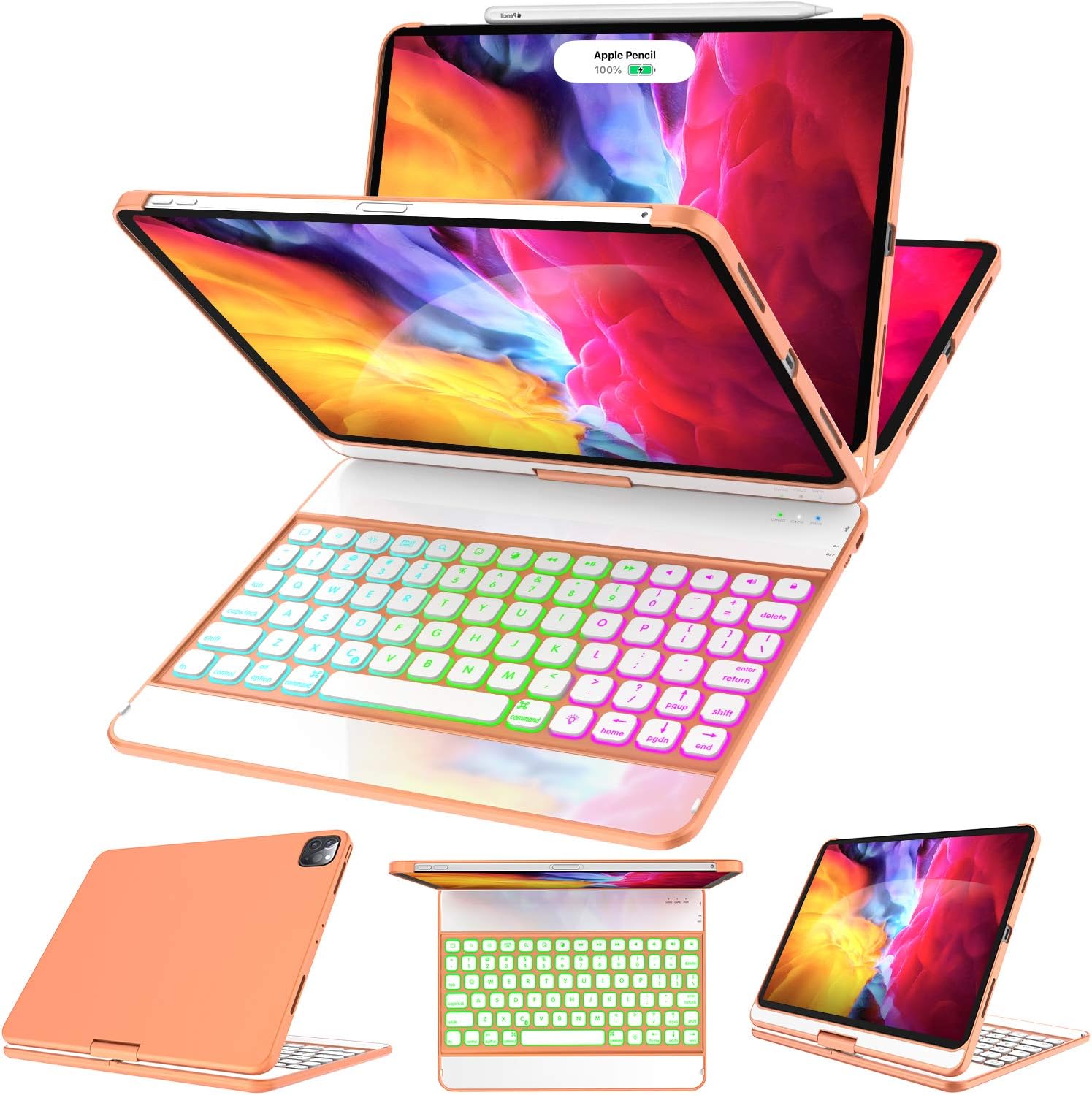 iPad Pro 11 Case with Keyboard 2018-360 Rotatable - Wireless/BT - Backlit 17 Color - Auto Sleep Wake - Thin & Light - iPad Case with Keyboard?Support Apple Pencil 2nd Gen Charging?