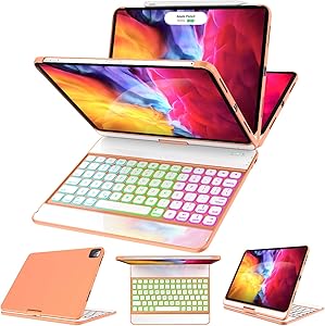 iPad Pro 11 Case with Keyboard 2018-360 Rotatable - Wireless/BT - Backlit 17 Color - Auto Sleep Wake - Thin & Light - iPad Case with Keyboard?Support Apple Pencil 2nd Gen Charging?