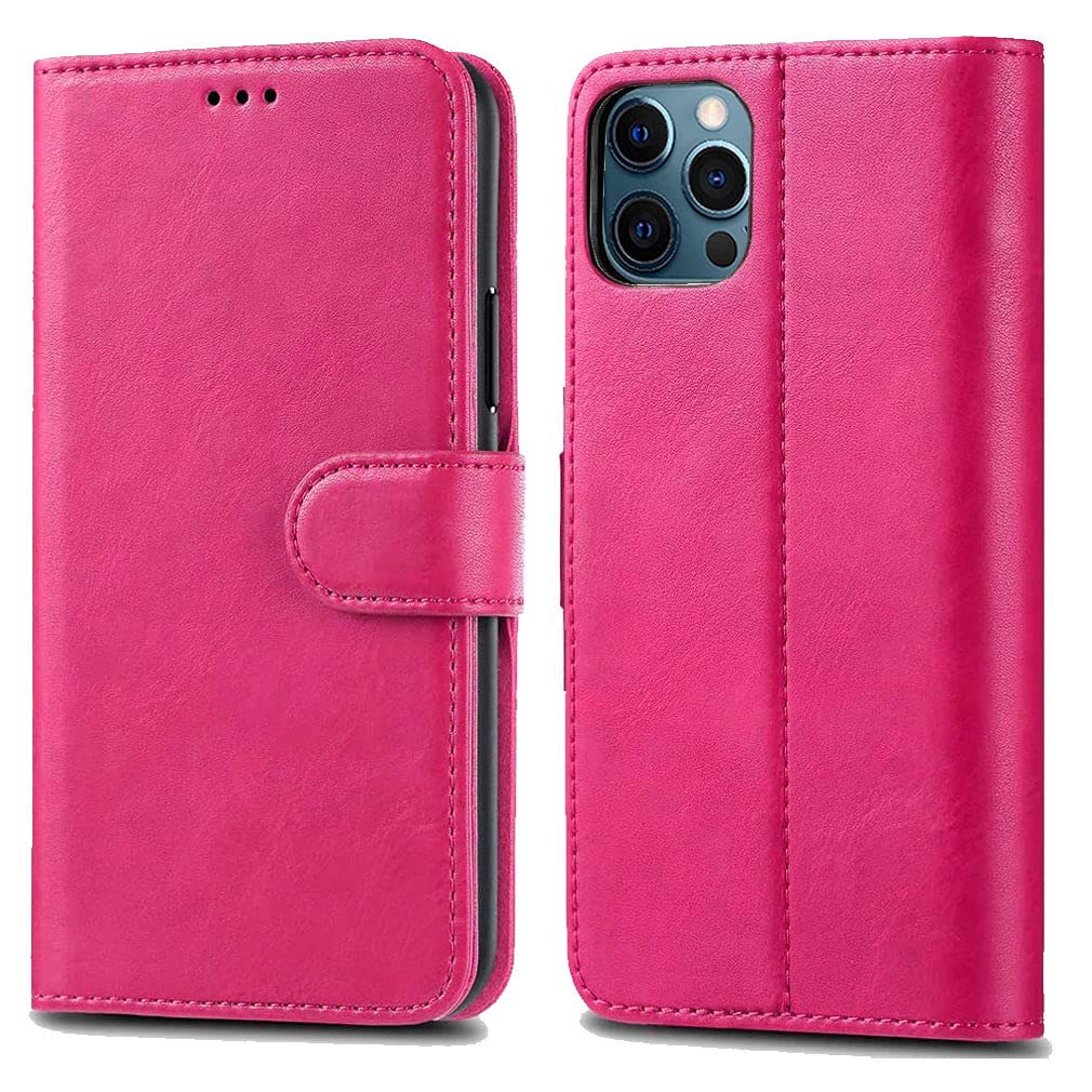 GAPlus iPhone 12 Pro MAX 6.7" Leather Case - Premium Wallet Case Leather Flip Cover For iPhone 12 Pro Max [Card Holder] [Magnetic Closure] (Pink)