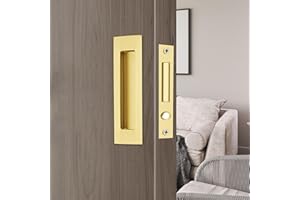 Dontay Sliding Pocket Door Handles, 304 Stainless Steel Non Locking Pocket Door Hardware, Recessed Flush Finger Pulls, Heavy Duty Edge Pull with Pop Out Ring Pull (Satin Brass (1 Set), 4.72 inch)