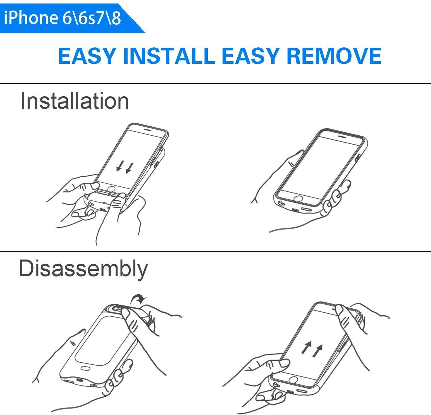 LoHi Battery Case for iPhone 8/7/6s/6 Available for 4.7\'\' 5000mAh Protective Portable Charging Case Ultra Slim Extended Battery Rechargeable Support Headphones - Black